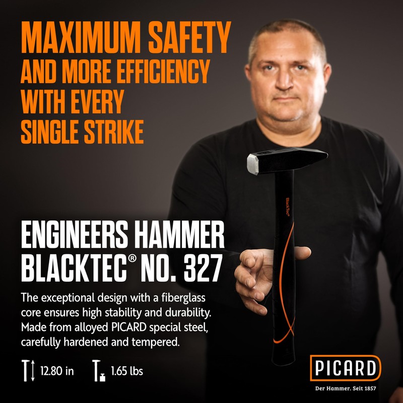 Picard Riveting Hammer BlackTec 500g - German Pattern, Cross Peen,
