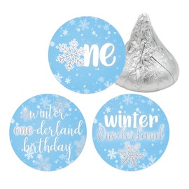 Blue Onederland Snowflake Winter 1st Birthday Favor Stickers - 180 Labels