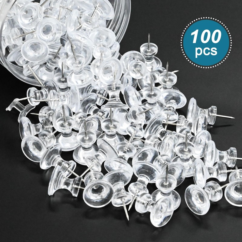 100 Pack Large Push Pins Clear Thumb Tacks 1 Inch