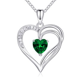 AM ANNIS MUNN Sterling Silver Emerald Necklace Jewelry for Women Heart Birthstone Necklaces Best Gifts for Wife Women Her