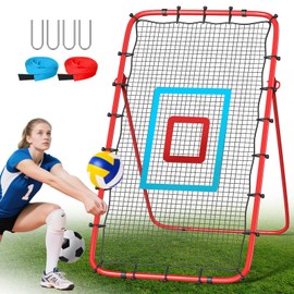 Volleyball Rebounder Net 7x4 Ft with 2 Target Stripes, 5-Angle Adjustable Rebounder Net for Practicing Digging, Setting, Spiking, Bounce Back Training Equipment with 4 Sand Bags & Portable Travel Bag