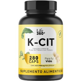 Citrato de Potasio 280 Cápsulas | Potasio y Pulpa de Plátano | Suplemento Alimenticio para 70 Días | LIFE 360+ Potassium Citrate K-CIT