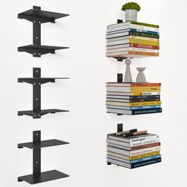 Fun Memories Invisible Floating Bookshelves for Wall, 6 Tier Vertical Spine Book Tower, Heavy Duty Floating Book Shelves Metal Book Organizers for Home Office, 3 Pack, Black