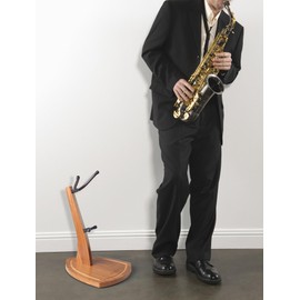 Musbeat Saxophone Stand, Saxophone Stand for Alto and Tenor, Zebra Grain Hardwood Alto Sax Stand with Soft Silicone Yokes, Handcrafted Wooden Tenor Saxophone Holder for Home Studio Display