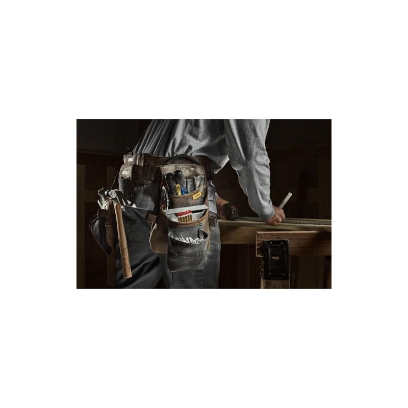 DEWALT Leather Tool Belt Organizer with 18 Pockets, Heavy Duty