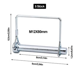 Pipe Folding Cotter Pins, Pack of 5 Rectangular Carbon Steel Safety Cotter Pins, One Cotter Pins, 12 mm Folding Cotter Pins, Locking Pin with Square Shank, for Hinges, Trailer Hitches and Garden