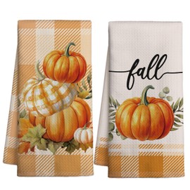 Pumpkin Kitchen Towels Set of 2 Fall Dish Towels for Kitchen Bathroom Home Decor Autumn Tea Towels for Cleaning Gifts for Housewarming Thanksgiving Reusable Flour Sack Towels 16x24 Inches - DH595