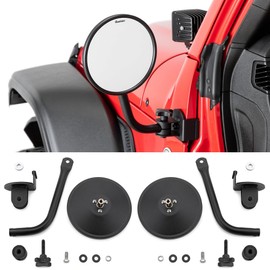 Quick Release Mirrors with Round Head - Fits Jeep Wrangler JL & Gladiator JT 2018-2023 - Solid Steel - "Doors Off" Driving Experience - Mounts To The "A" Pillar and Fully Adjustable - Sold In Pairs