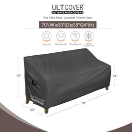 ULTCOVER Waterproof Outdoor Sofa Cover - Heavy Duty Patio Bench Covers 70W x 30D x 35H inch, Black