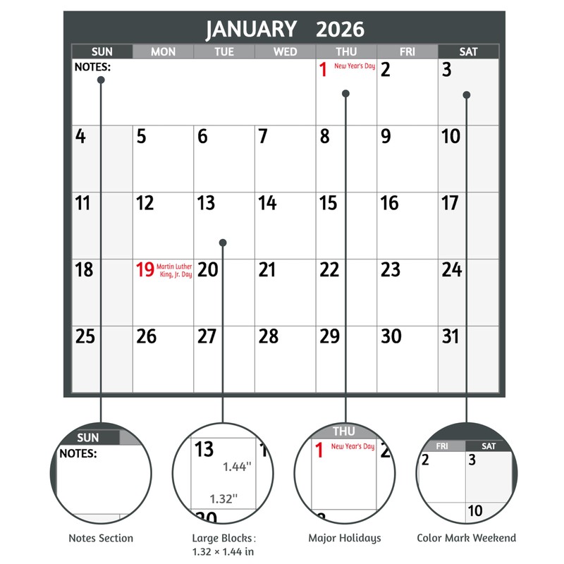 2026 Dry Erase Calendar – Large Yearly Wall calendar 2026,