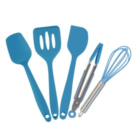 Collfa Mini Spatula And Mini Kitchen Utensil Set Small Five-Piece Set Tiny Silicone Kids Kitchen Tools Whisk Spatula Tongs Spoon And Slotted Spatula For Cooking(Kids Baking Supplies) Blue