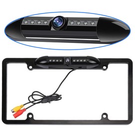 Kunfine 8-Light License Plate Frame with 170° Wide-Angle Backup Camera - Universal 12V Waterproof Rear View Camera, Night Vision, Sleek Design for Enhanced Safety and Style