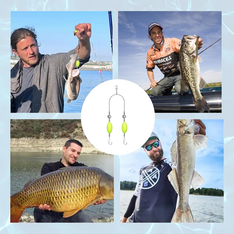 CHAOTEMAI Pack of 5 Double-Hook Reverse Bottom Rig, Double Hook