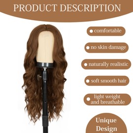 Mdlienosem 24 Inch Brown Wigs for Women Long Curly Wavy Middle Part Wig Natural Looking Synthetic Heat Resistant Fiber Hair Wig