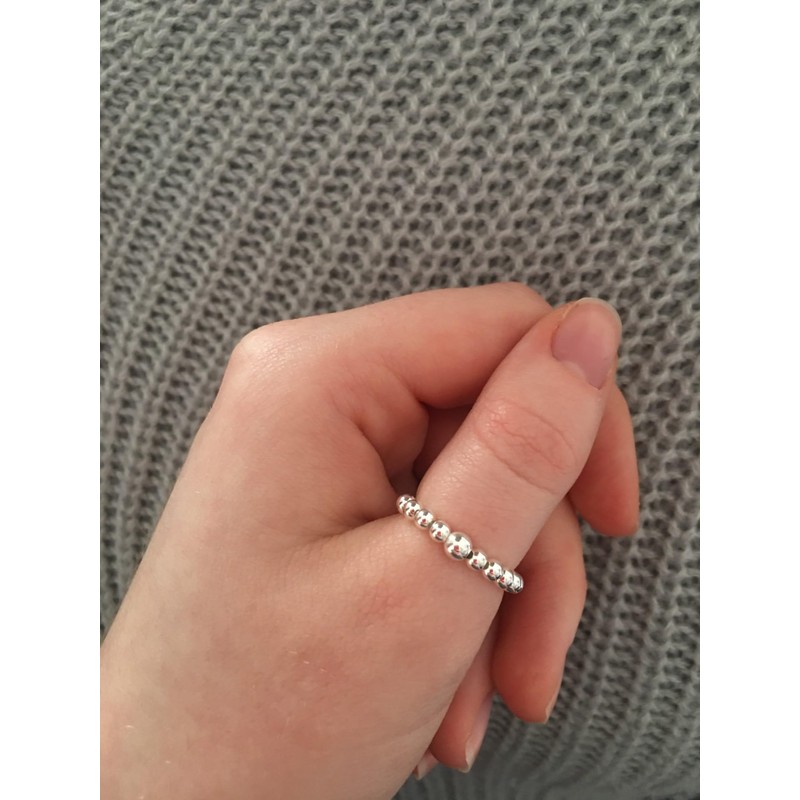 Sterling Silver 925 Beaded Stretch 3mm And 4mm Ring