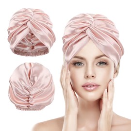Silk Hood for Sleeping, Sleep Cap Silk for Women, Hair Care, Double Layer Headscarf for Sleeping, Soft Faux Silk Night Cap, Sleep Cap with Elastic Band for Curly Hair, Pink, pink