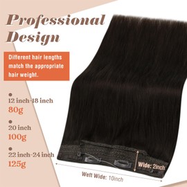 Sunny Hair Wire Hair Extensions Human Hair Invisible Wire Hair Extensions for Women Straight Hidden Hair Extensions with Adjustable Line Darkest Brown 24Inch