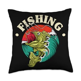 Angler, Fischer, Angel Fish Fish Outifts And Gifts Angel, Angler Fisherman Outfit Bass Fishing Throw Pillow, 18x18, Multicolor