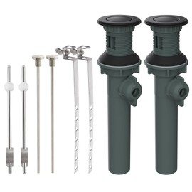 Bathroom Sink Drain with Overflow, Push and Seal Pop Up Drain Stopper Lift Rod, 2 Pack Bathroom Lavatory Vanity Vessel Drain Compatible with Moen, American Standard, Universal Drain Hole, Matte Black