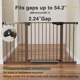 Cumbor 29.7-54.2" Wide Baby Gate for Stairs, Mom's Choice Awards Winner-Self Closing Dog Gate Indoor for Doorways, No Drilling Pressure Mounted Pet Gates for Kids, Easy Walk Through Safety Gate, Brown