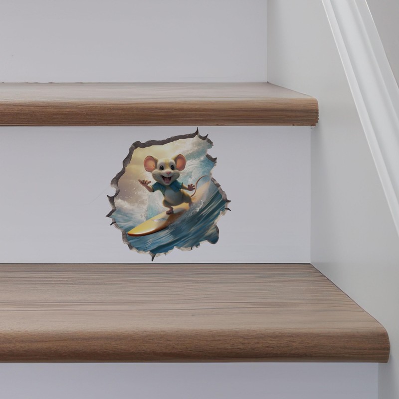Surfer Mouse in Mouse Hole Decal - Mouse Hole 3D