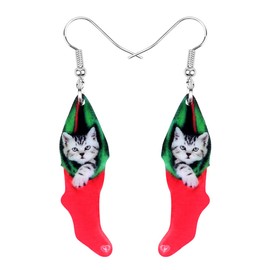 WEVENI Cute Acrylic Christmas Cat Earrings Dangle Drop Charm Pet Jewelry For Women Gift (Cat B)
