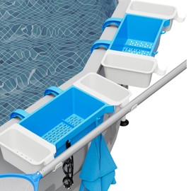 TidyMister 2025 2 Sets Poolside Storage Basket with 2 Cup Holder & Pole Hanger,Hold 12KG+,Toy Holder Storage for Towels Drinks Pool Accessories Bar for Most Frame Above Ground Swimming Pools
