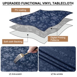 Smiry Round Table Cloth, Waterproof Heavy Duty Vinyl Tablecloths, Wipeable Washable Table Cover for Kitchen and Dining Room (Navy Blue, 60" x 60")