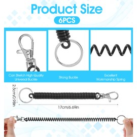 ValueBargain Retractable Spring Coil Keychain, 6Pcs Anti-Lost Stretchy Lanyard with Keyring Lobster Clasp Keychain, Suitable for Keys Wallet Cellphone