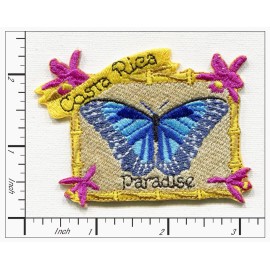 Patchwork Paradise Costa Rica Paradise Blue Butterfly Embroidered Iron-On Patch Travel Souvenir