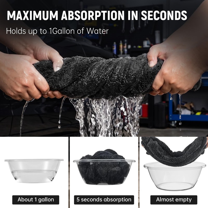 1600 GSM Car Drying Towel, 36x24 70/30 Microfiber, Black