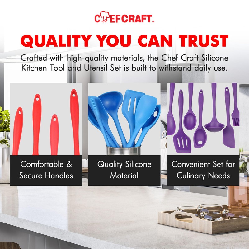 Chef Craft 7 Piece Silicone Kitchen Tool and Utensil Set,