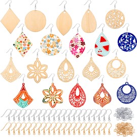 296 Pieces Wooden Dangle Earring Set Unfinished Wooden Earrings Set 48 Blank Wooden Pendants Teardrop Earrings with 48 Earrings Hooks 200 Jump Rings for DIY Earrings 10 Styles (Natural Wood Color)