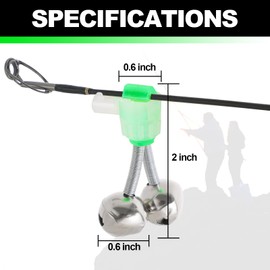 FLKQC Fishing Bells for Rod Tip, 20 Pcs Clip-On Fish Bite Alarms with Dual Bells & Fluorescent Tip – Ideal for Night & Ice Fishing