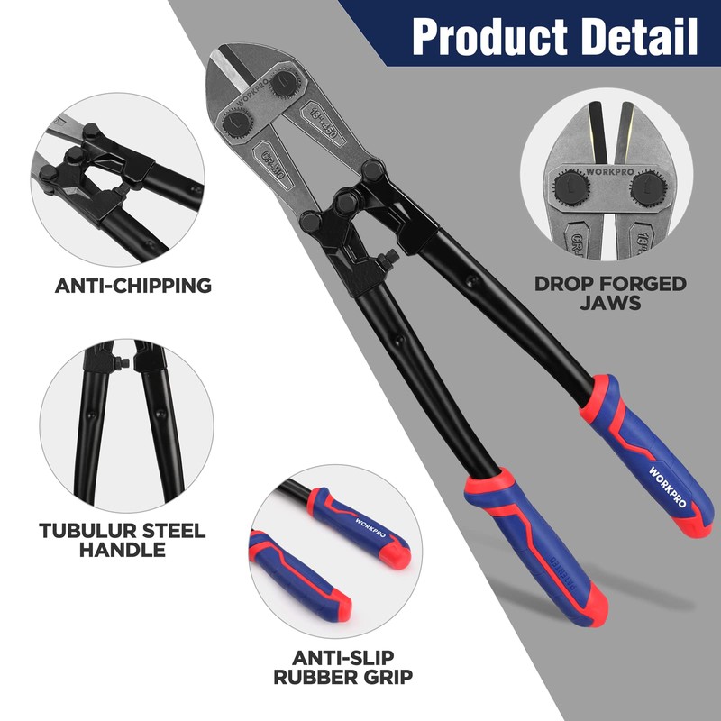 WORKPRO 18" Bolt Cutter, Chrome Molybdenum Steel Blade, Heavy Duty