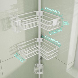 HapiRm HapiRm Corner Shower Caddy Organizer - Shower Organizer Corner with Soap Holder, Toothbrush Holder and 4 Hooks, Rustproof Bathroom Shelf Tension Pole Available for 27.6 to 108.3 Inch - White