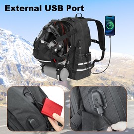 JLDTOP Motorcycle Helmet Backpack Waterproof Oxford Motorcycle Backpack with Helmet Holder Reflective Strips USB Charging Port Large Capacity 20L Motorcycle Bag for Men Women Riding Commuting Travel