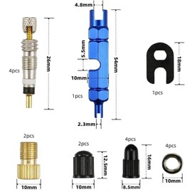 18PCS Presta Valve Core Set, Bike Valve Core Remover Tool Kit,Brass Presta Valve Adapter & Valve Caps,Rim Nuts Kit,Valve Core Replacement Set for Bicycles and Mountain Bikes Tire Valve Repair