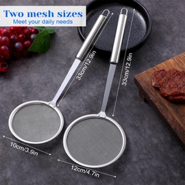 Wanmu Fat Skimmer Spoon, Stainless Steel Fine Mesh Strainer - Fat Skimmer For Cooking, Food Strainer for Grease, Foam & Oil - 2 Pack (10cm & 12cm)