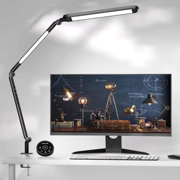AmazLit LED Desk Lamp with Clamp, Desk Light, Adjustable Brightness
