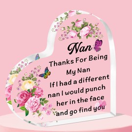 QMVMV Nan Gifts Heart-Shaped Acrylic Plaque Gifts for Nan Best Nan Gifts Thanksgiving Birthday Mother's Day Gift for Nan