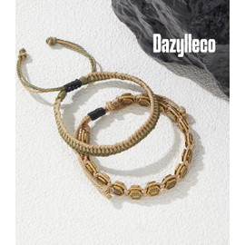 Dazylleco Mens Bracelets Beaded Braided Rope Bracelets Set for Men Mens Jewellery(Crown Yellow)