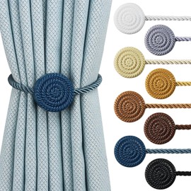 Hangtty Magnetic Curtain Tie Backs 4 Pack Rope Curtain Tiebacks Decorative Curtain Holders for Drapes Window Treatment Holdbacks Home Outdoor Curtain Tiebacks, Blue