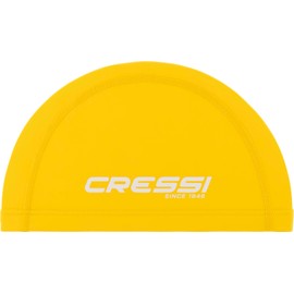 CRESSI Senna Swim Cap Pu Coated Yellow/White - Adult Swimming Cap Made of Soft Fabric with PU Coating, Yellow/White, One Size