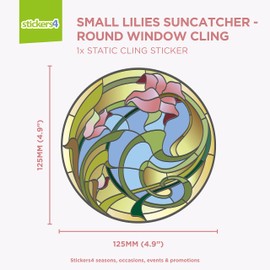Small Lily Flower Stained Glass Window Stickers - Beautiful Decorative Stained Glass Suncatcher Window Stickers for Glass