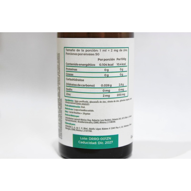 VitalZync Gluconato de Zinc Sabor Naranja 50 ml Suplemento Alimenticio