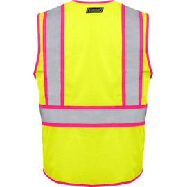 Ironwear 1284-LZ-PT-1-SM ANSI Class 2 Polyester Mesh SAFETY Vest with Zipper & 2" Silver Reflective Tape w/Pink Trim, Lime, Small