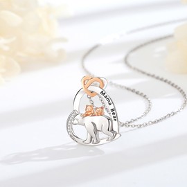 INFUSEU Family Necklace, Animal Pendant, 925 Sterling Silver Necklace, Elephant/Bear, Mother and Daughter, Fashion Jewellery, Mother's Day Gift for Grandma, Aunt, Sterling Silver