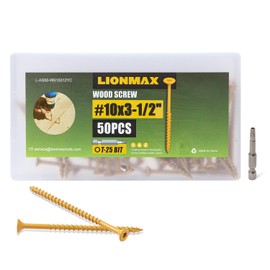 LIONMAX Deck Screws 3-1/2 Inch, Wood Screws #10 x 3-1/2", 50 PCS, Rust Resistant, Exterior Epoxy Coated, Outdoor Decking Screws, Torx/Star Drive Head Deck Screw, T25 Star Bit Included, Tan
