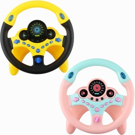 Fahacop 2 Pack Kids Steering Wheel Toys Early Education Pretend Driving Steering Wheel with Light Music for Boys Girls, 2 Colors